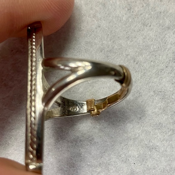 Vintage Native American Zuni Inlaid Turquoise & Coral Chip LONG Narrow Ring - Picture 8 of 8